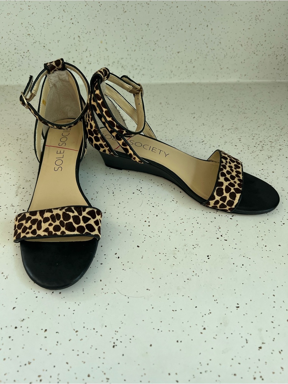 Sole Society Leopard Print Ankle-Strap Sandals - Black/Tan